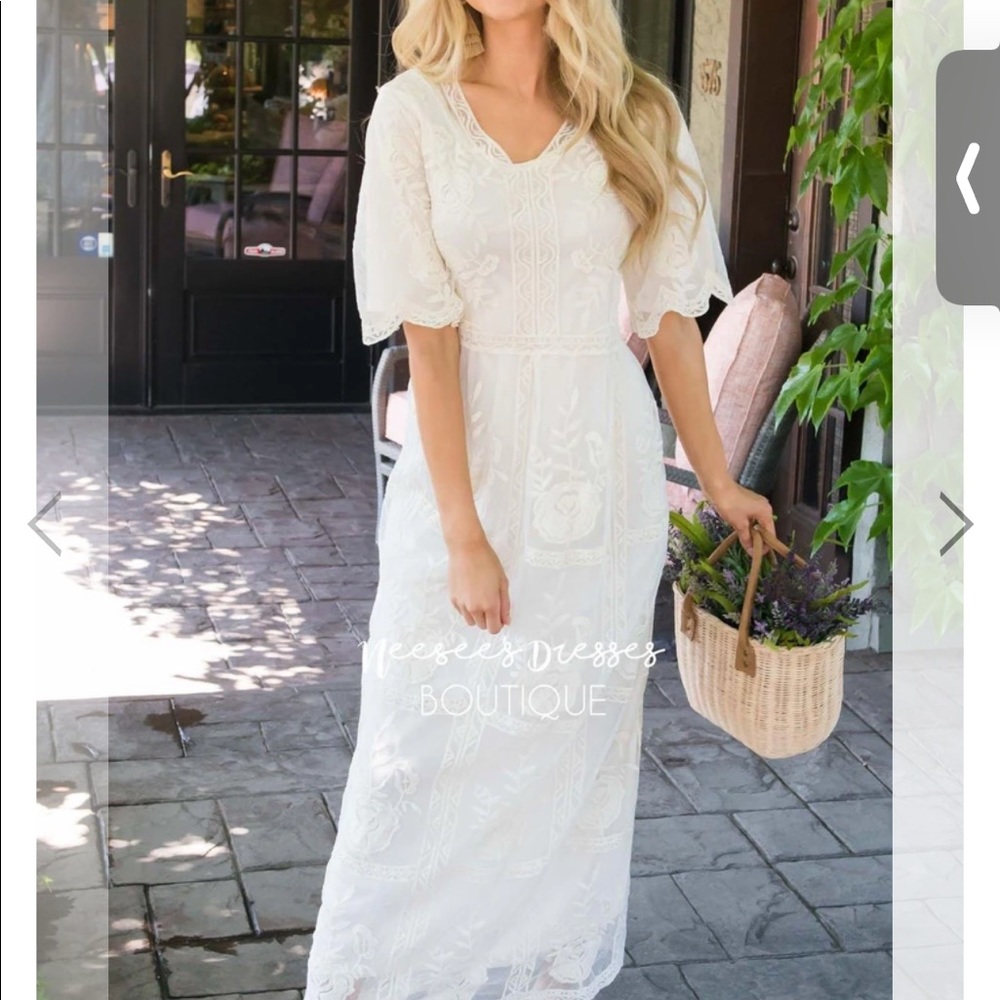 Boho cream lace maxi dress
